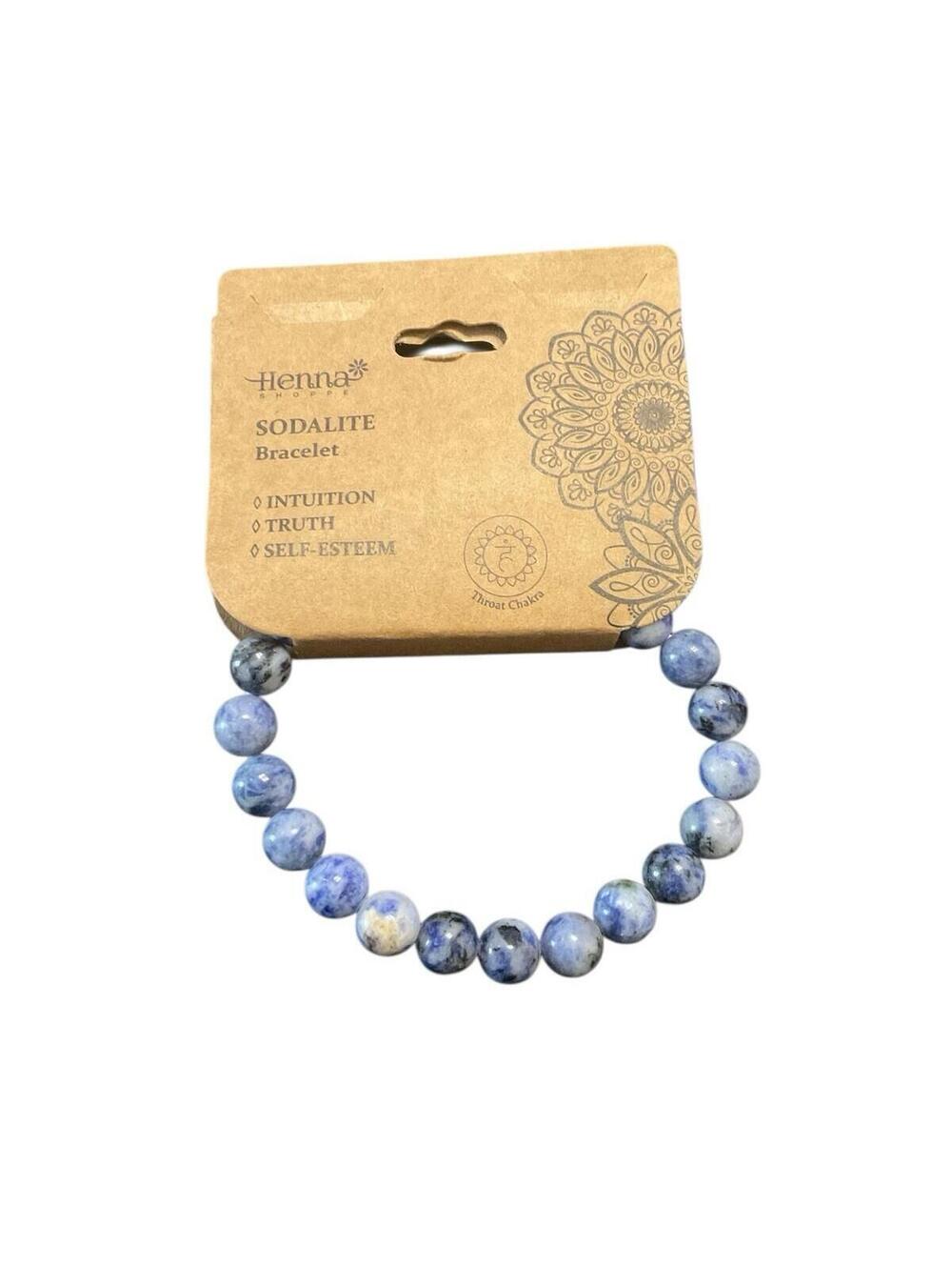 Henna Shoppe Sodalite Beaded Bracelet Blue Gemstone Stretch Chakra 8mm NWT